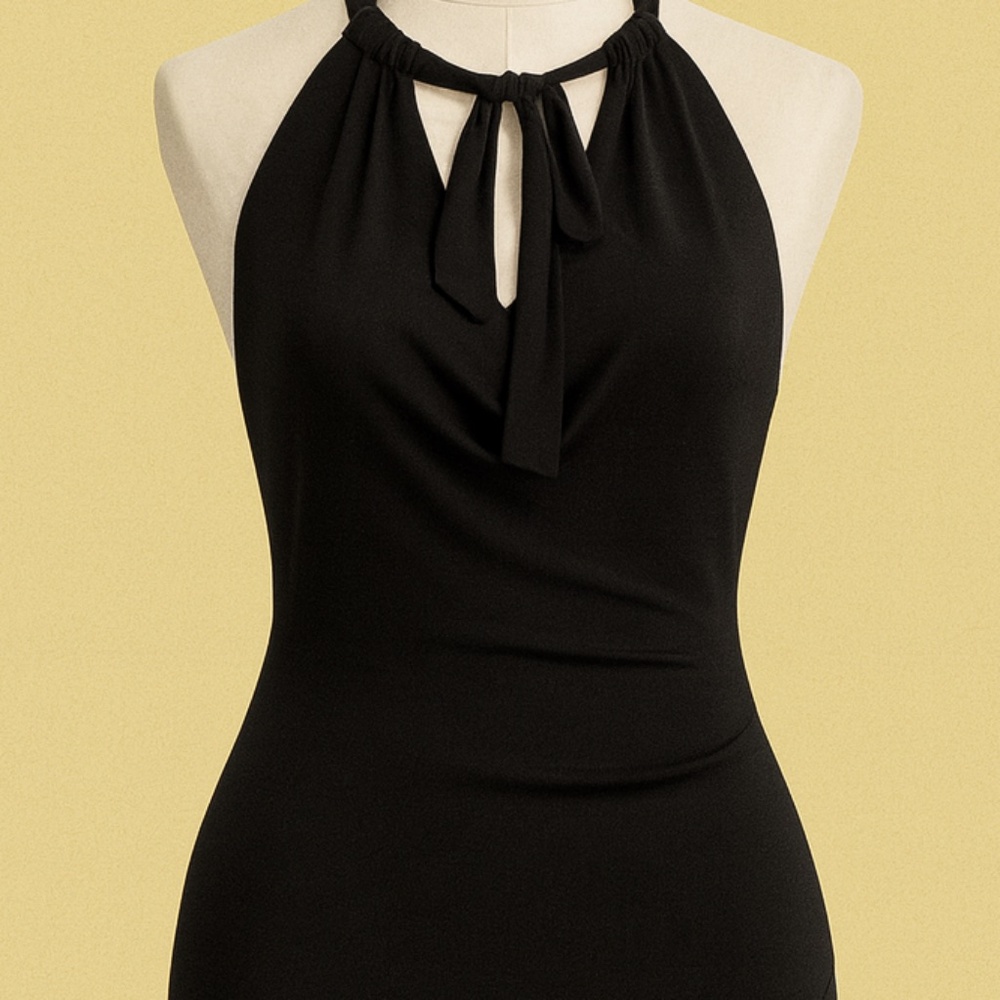 Black Halter Backless Drape Maxi Dress – Size: L